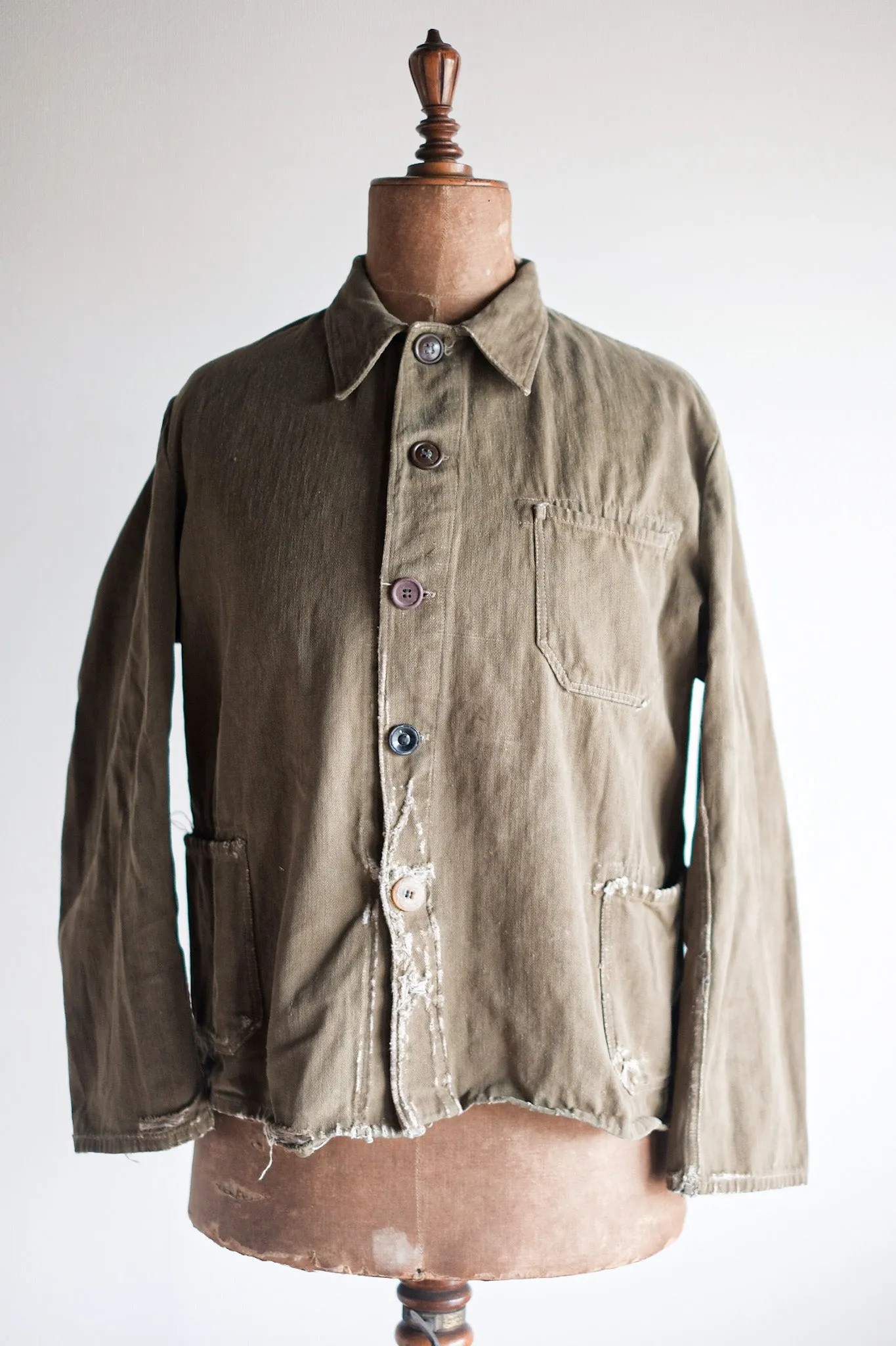 [~ 30's] Veste de travail en coton vert vintage allemand