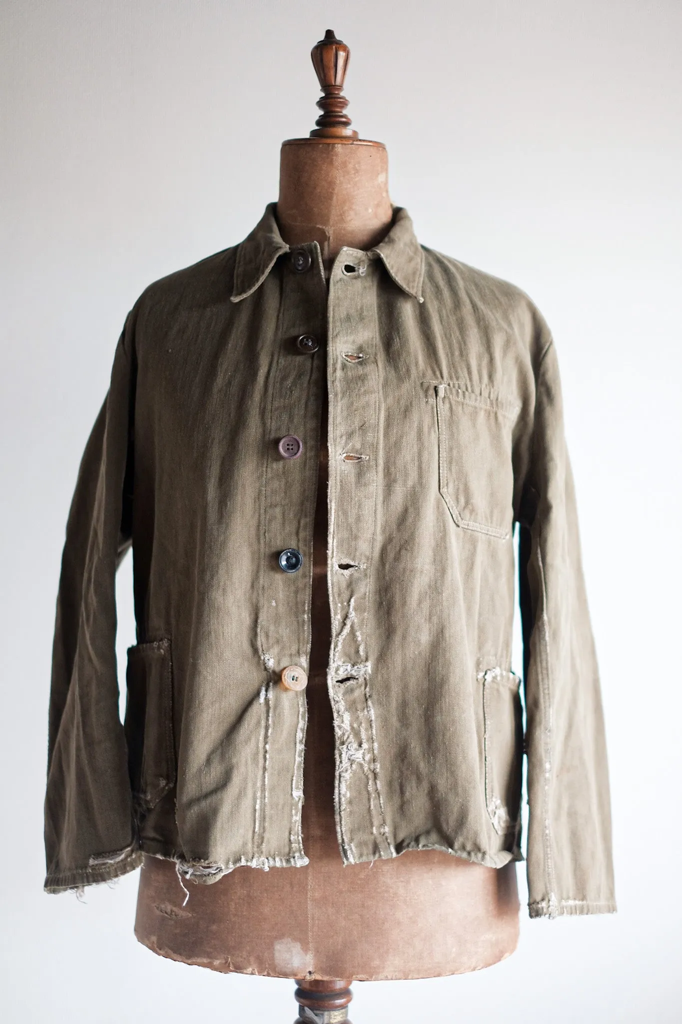 [~ 30's] Veste de travail en coton vert vintage allemand