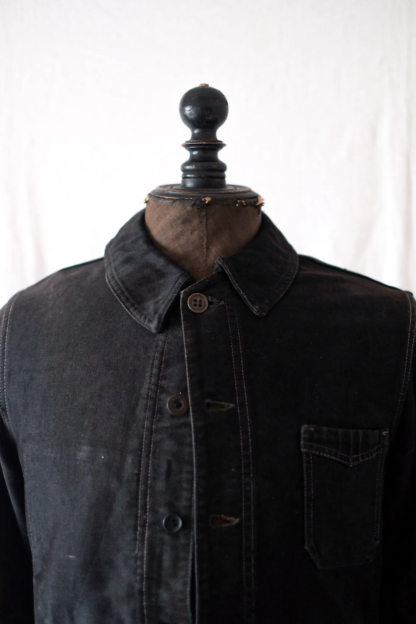 [~ 40's] Veste de travail de moleskin noire vintage française