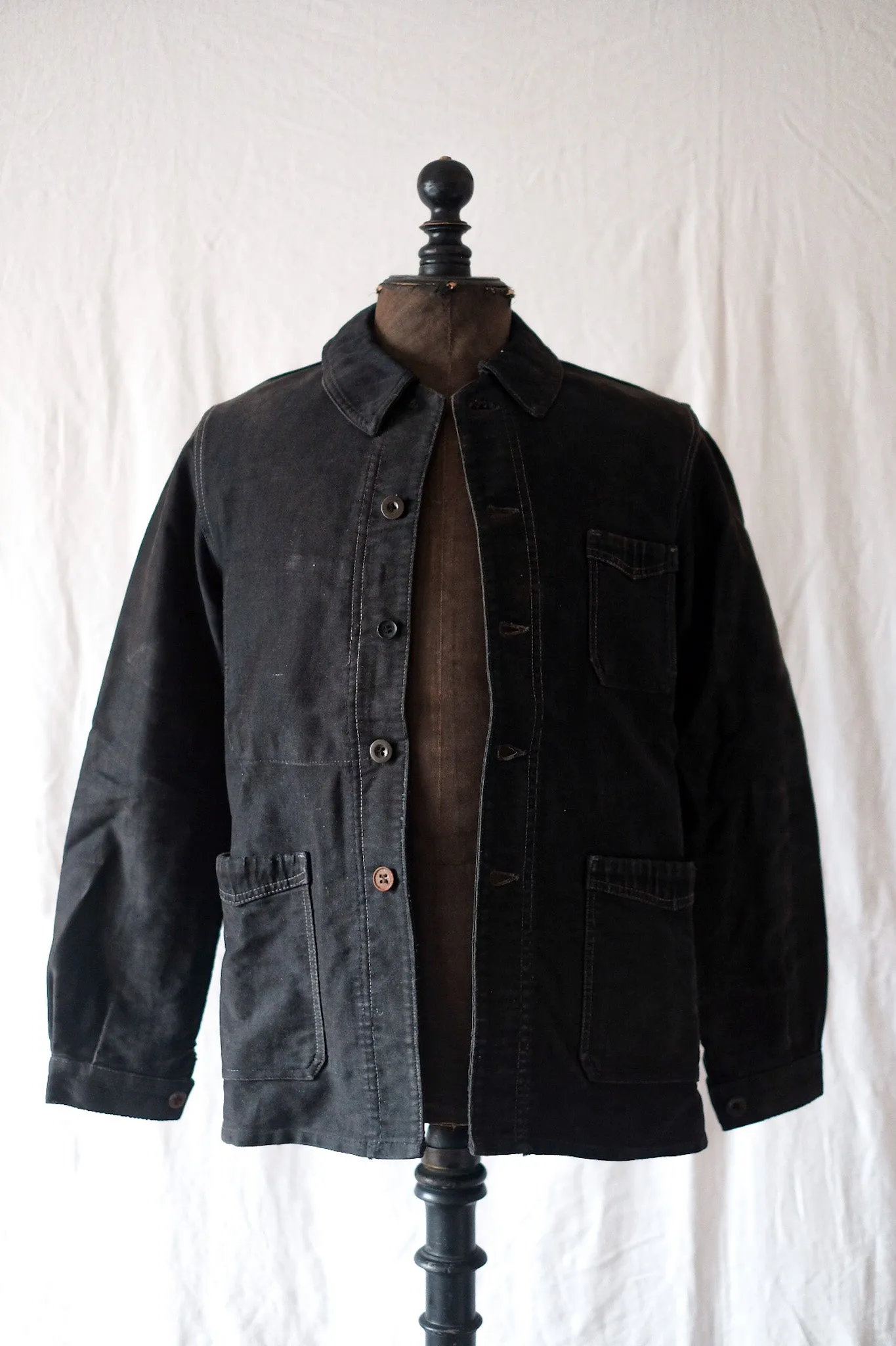 [~ 40's] Veste de travail de moleskin noire vintage française