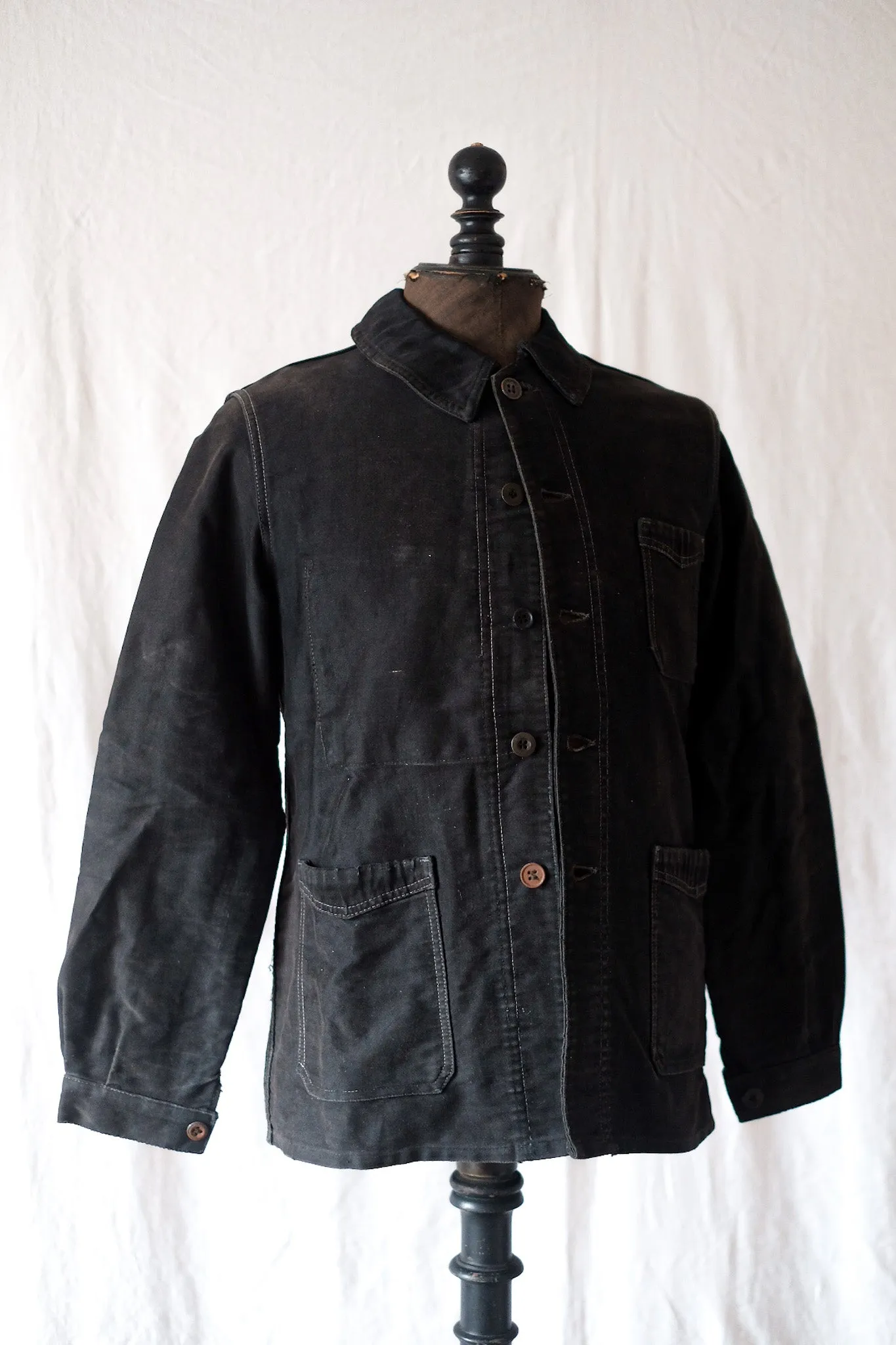 [~ 40's] Veste de travail de moleskin noire vintage française