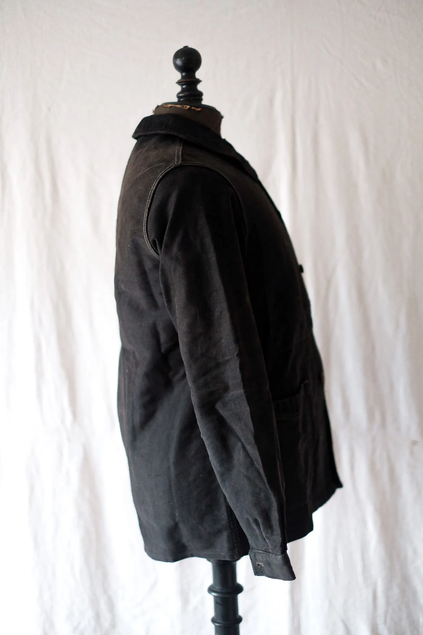 [~ 40's] Veste de travail de moleskin noire vintage française