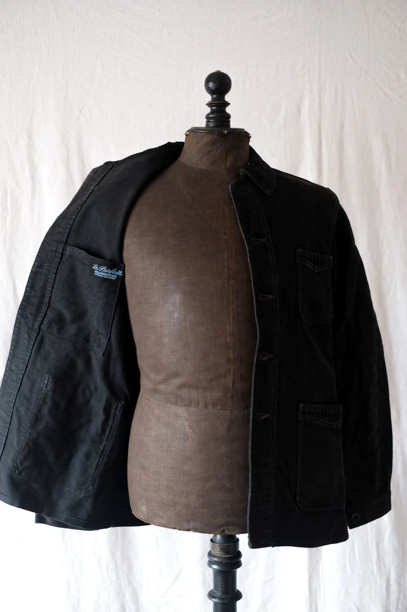 [~ 40's] Veste de travail de moleskin noire vintage française