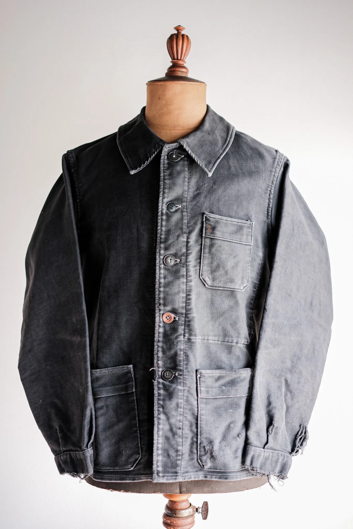 [~ 40's] Veste de travail de moleskin noires vintage française 