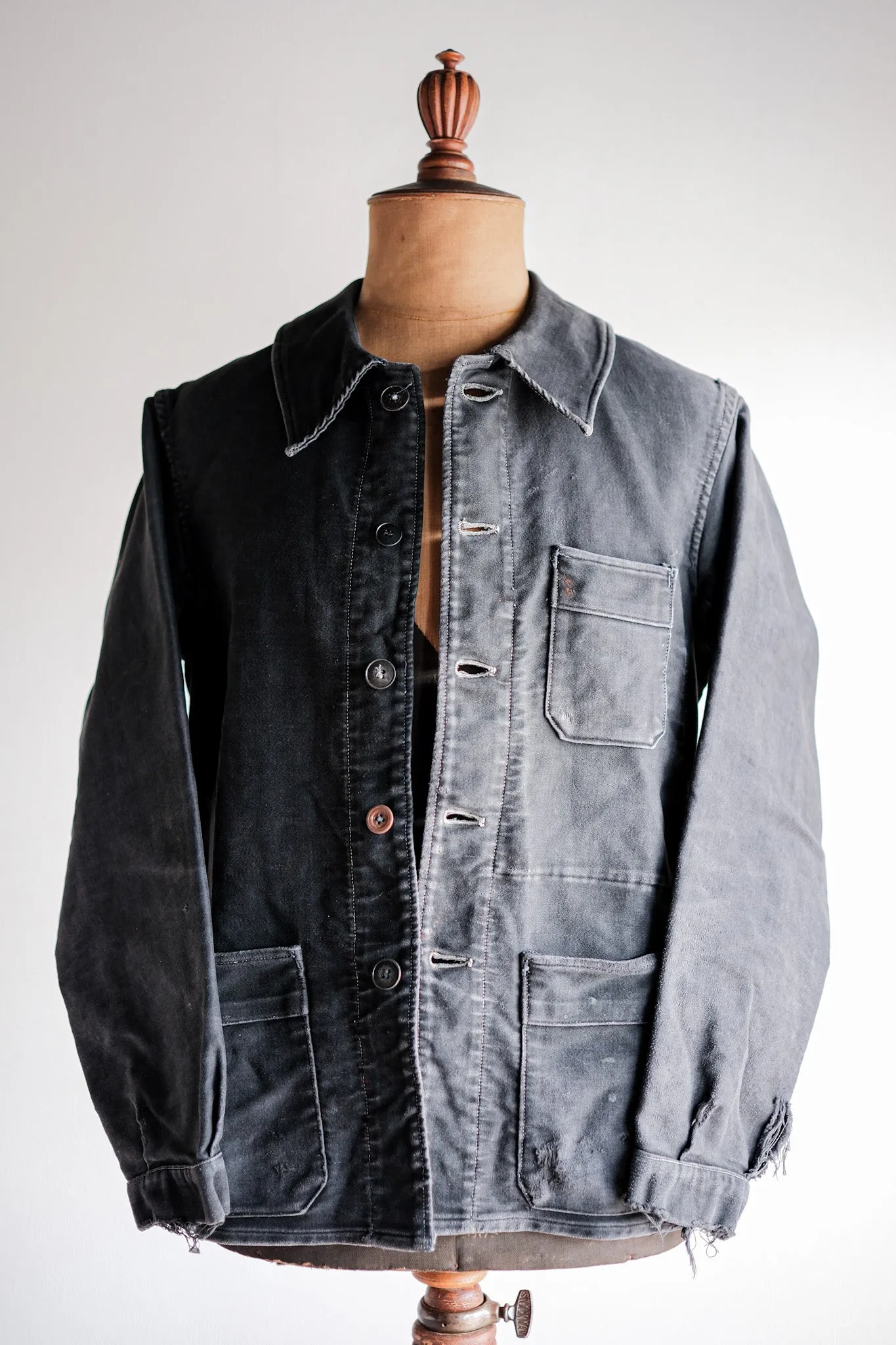 [~ 40's] Veste de travail de moleskin noires vintage française 