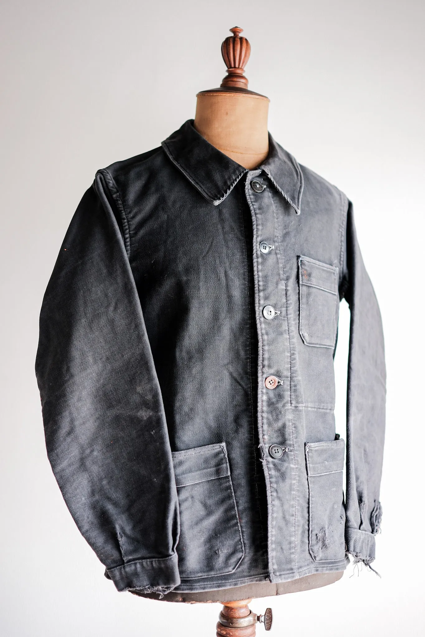 [~ 40's] Veste de travail de moleskin noires vintage française 