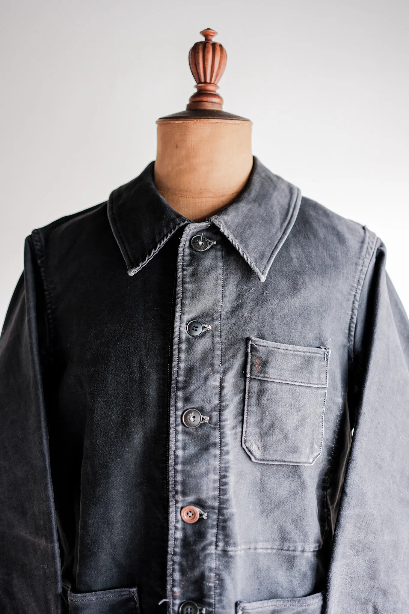 [~ 40's] Veste de travail de moleskin noires vintage française 