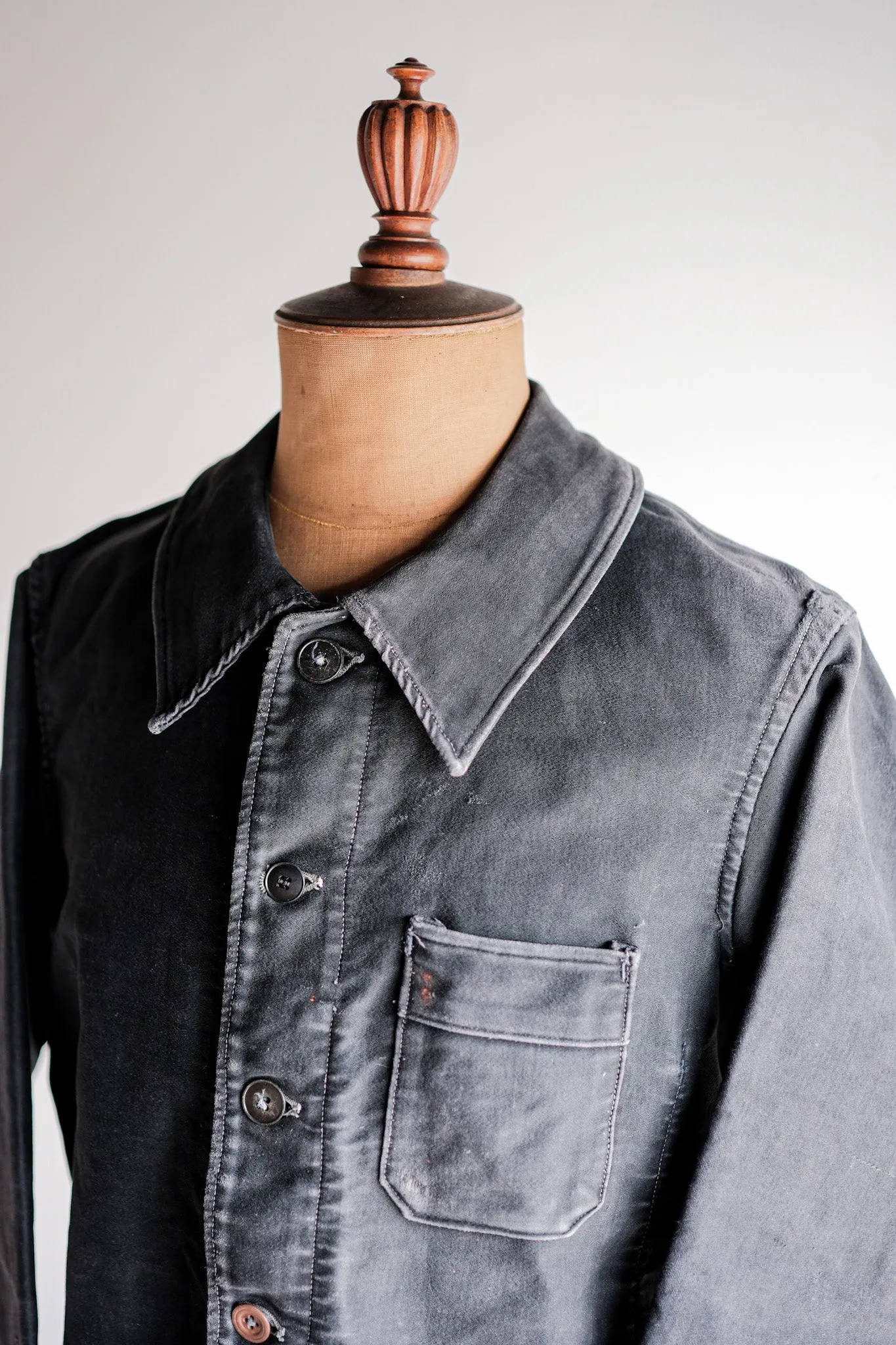 [~ 40's] Veste de travail de moleskin noires vintage française 