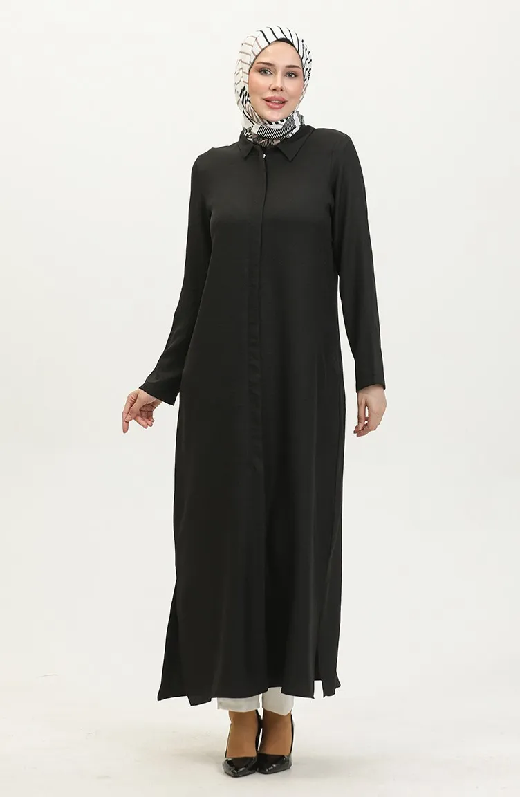 Abaya Col Chemise 24019-01 Noir 24019-01