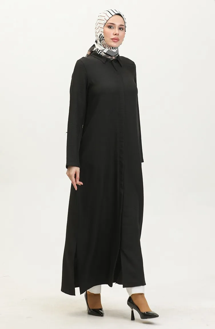 Abaya Col Chemise 24019-01 Noir 24019-01