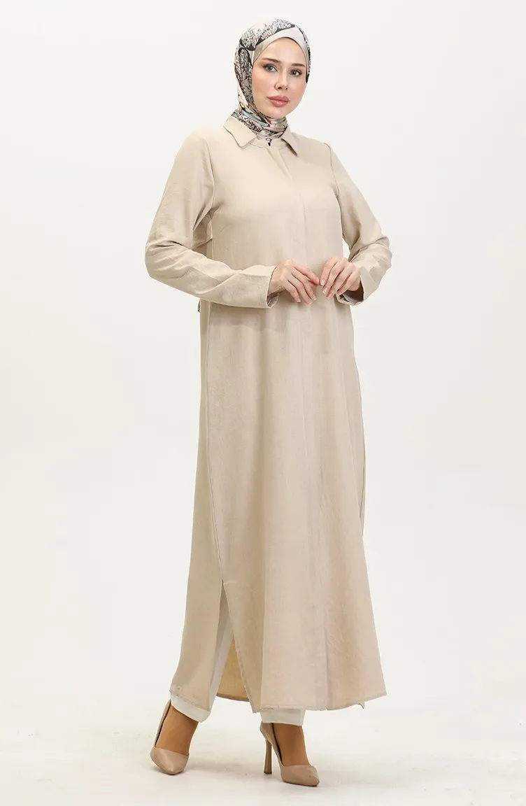 Abaya Col Chemise 24019-03 Beige 24019-03