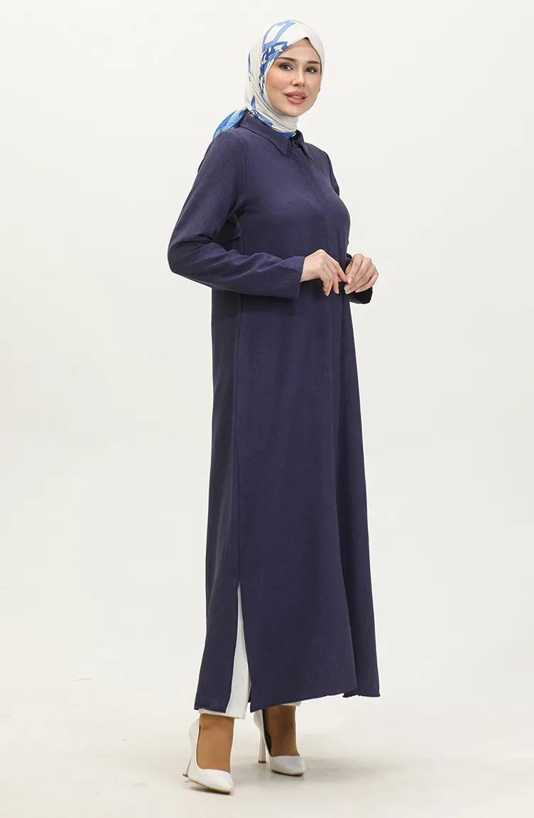 Abaya Col Chemise 24019-05 Bleu Marine 24019-05