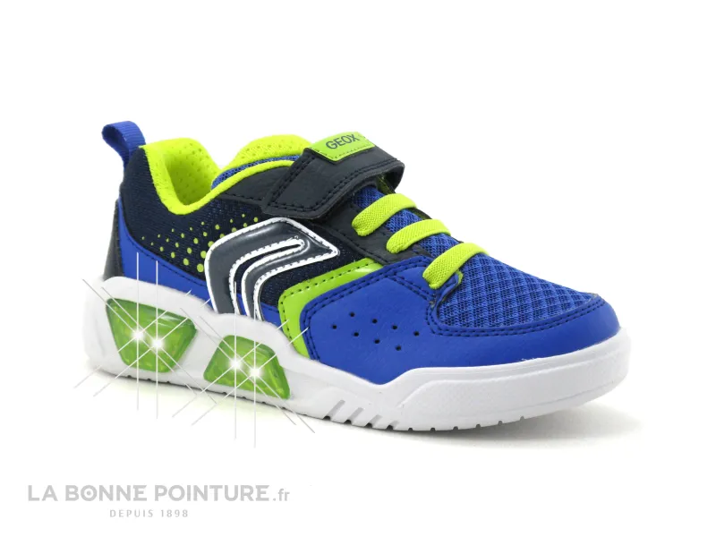 Achat chaussures Geox Enfant Basket, vente Geox J35GVA ILLUMINUS - Royal Lime - Basket leds GARCON