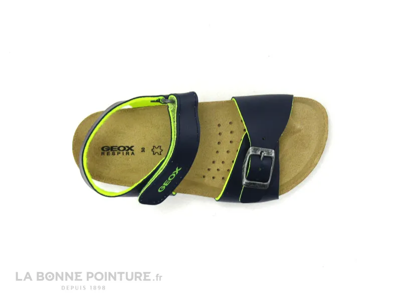 Achat chaussures Geox Enfant Nu-pieds, vente Geox GHITA J028LB - Navy Fluo yellox - Sandale GARCON bleu marine