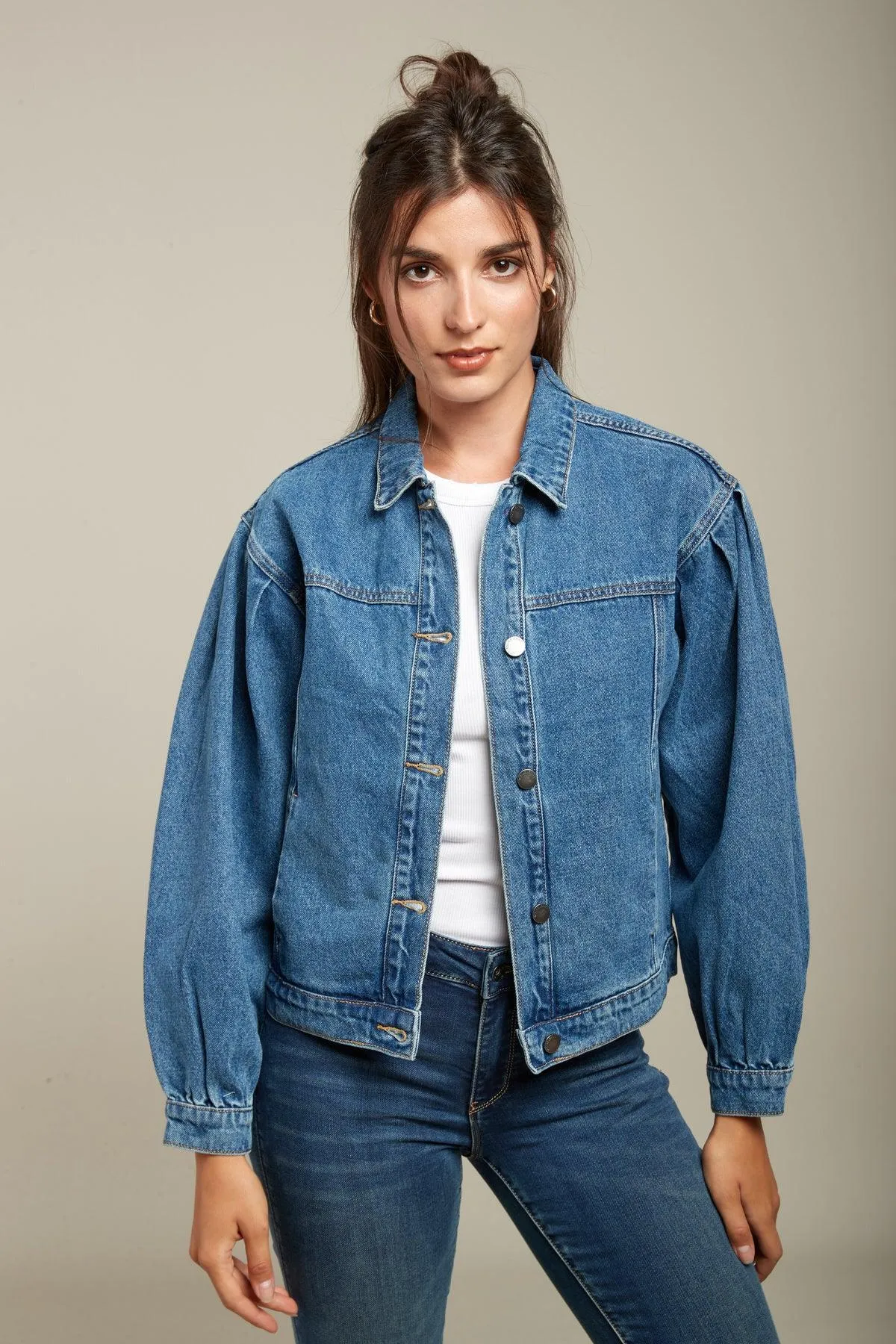 Blouson en jean épaules bouffantes - Sania