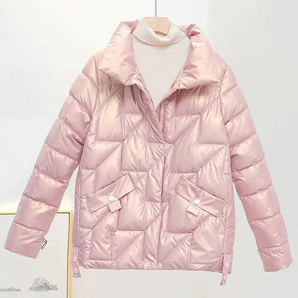 Blouson matelassé femme métalisé Rose