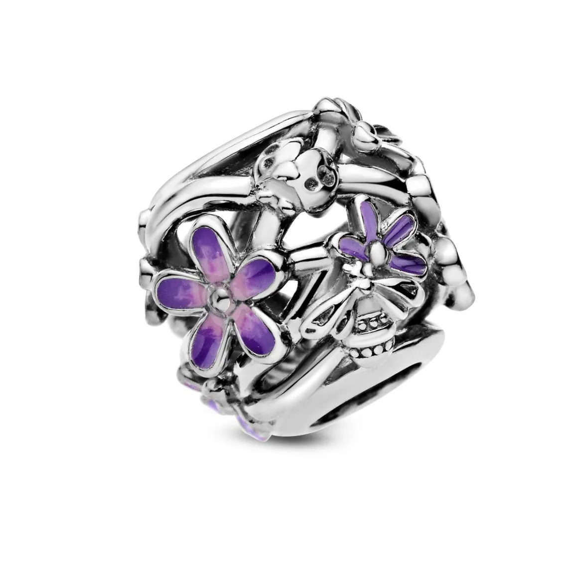 Charm Marguerite Violette Ajouré Pandora Garden - Argent | 3 Suisses