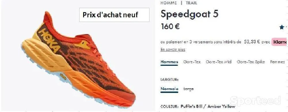 CHAUSSURES TRAIL HOKA SPEEDGOAT 5 d'occasion Ajouté le : 28/05/2023