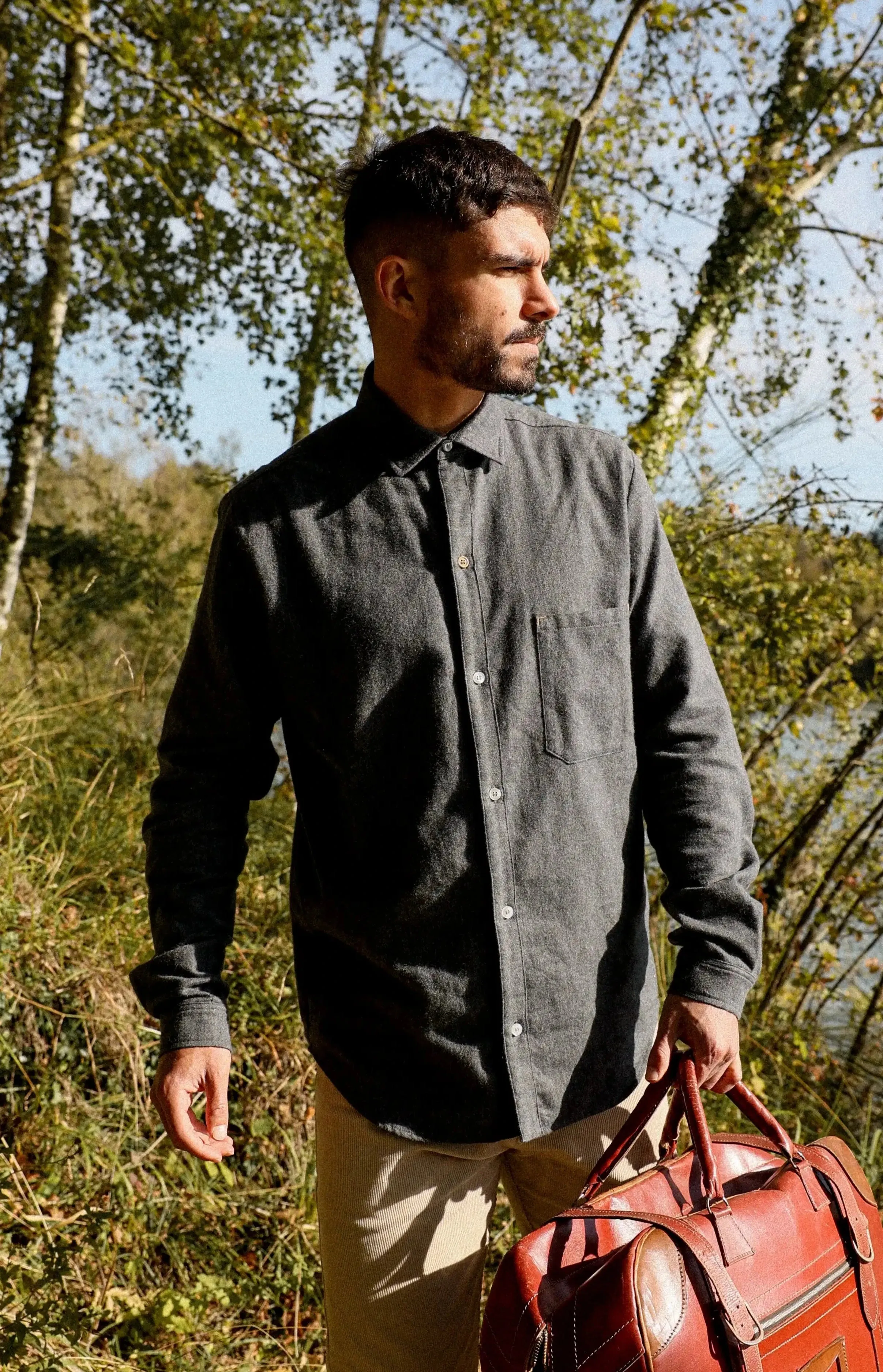 Chemise en flanelle gris anthracite