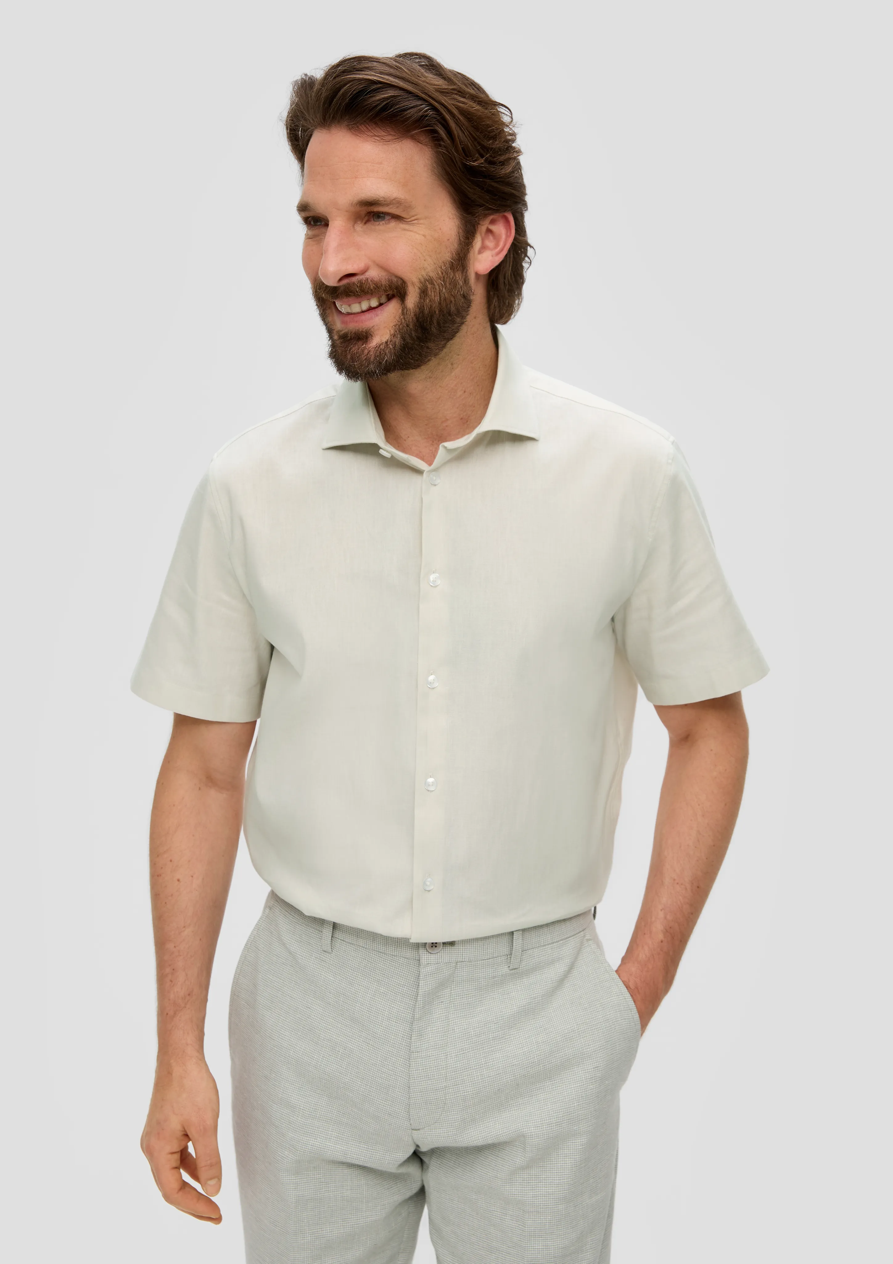 Chemise à manches courtes en mélange de coton et de lin