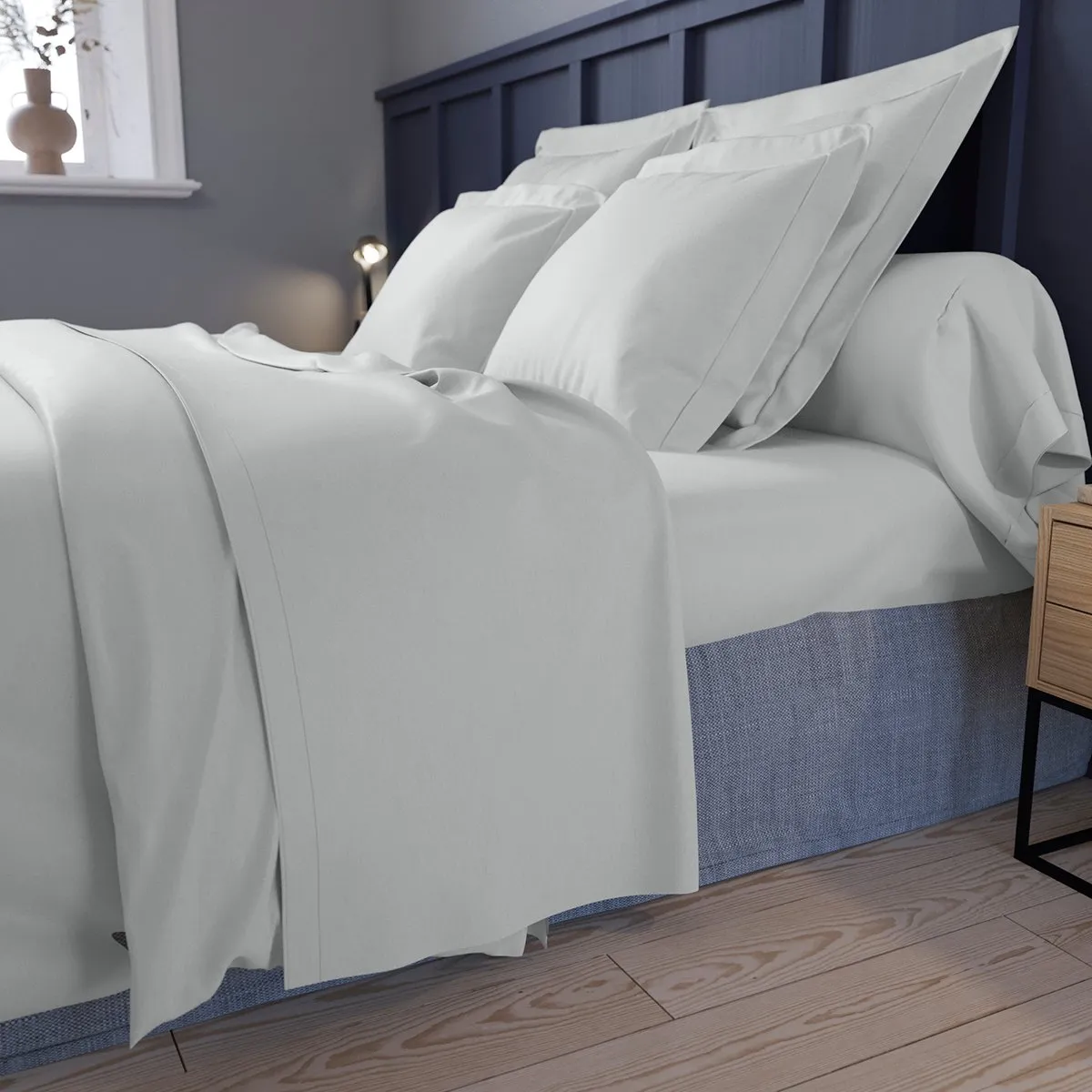 Drap housse Partition Satin de coton Coloris Acier