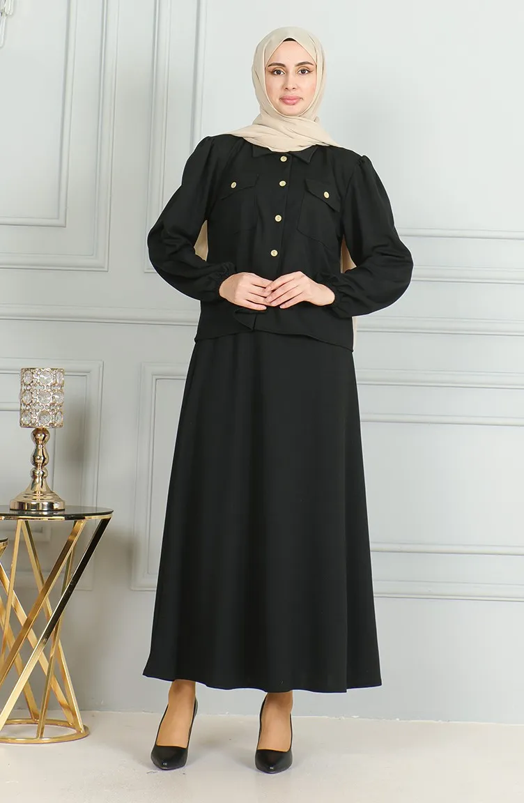 Ensemble Deux Pièces Chemise Boutonnée Et Jupe 3032-01 Noir 3032-01