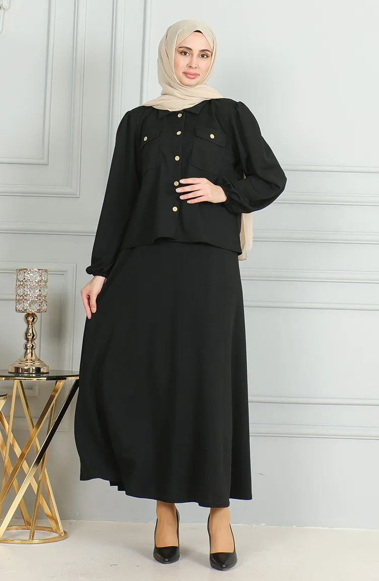 Ensemble Deux Pièces Chemise Boutonnée Et Jupe 3032-01 Noir 3032-01