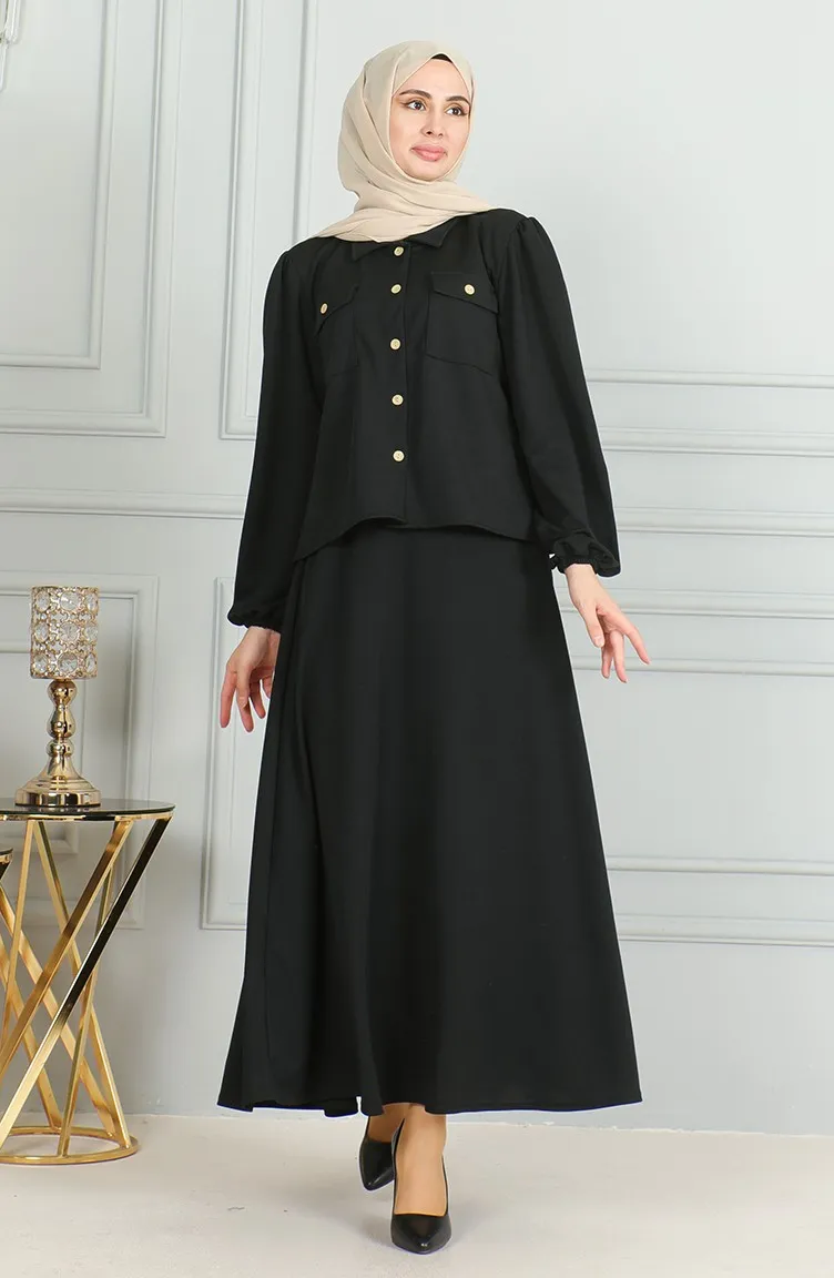 Ensemble Deux Pièces Chemise Boutonnée Et Jupe 3032-01 Noir 3032-01