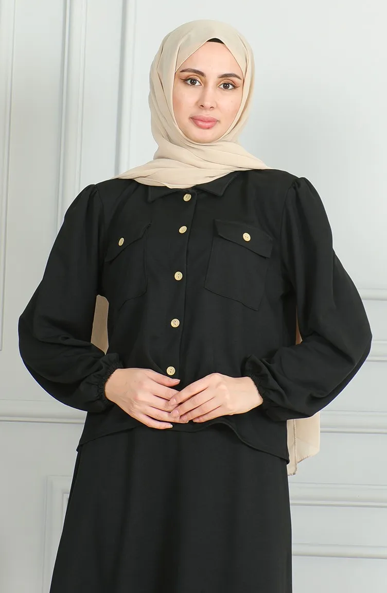 Ensemble Deux Pièces Chemise Boutonnée Et Jupe 3032-01 Noir 3032-01