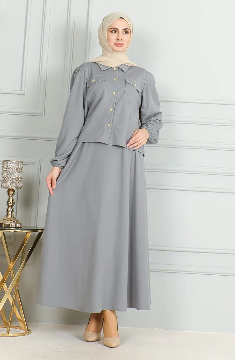 Ensemble Deux Pièces Chemise Boutonnée Et Jupe 3032-06 Gris 3032-06