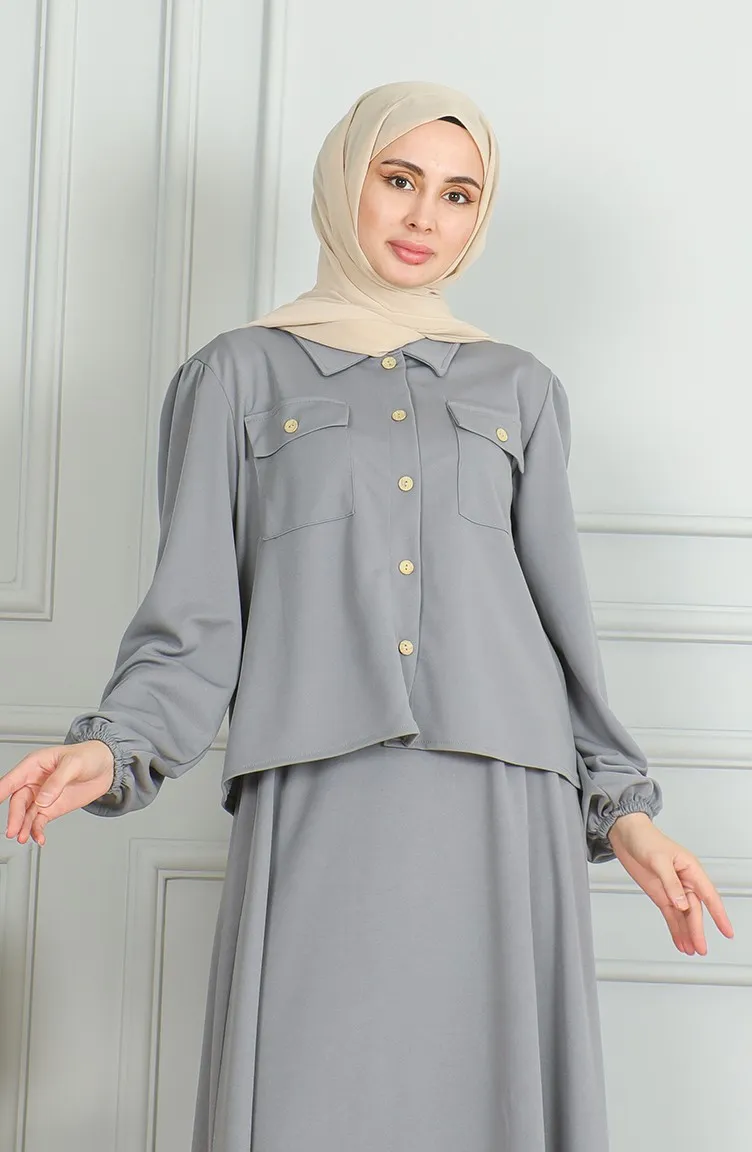 Ensemble Deux Pièces Chemise Boutonnée Et Jupe 3032-06 Gris 3032-06