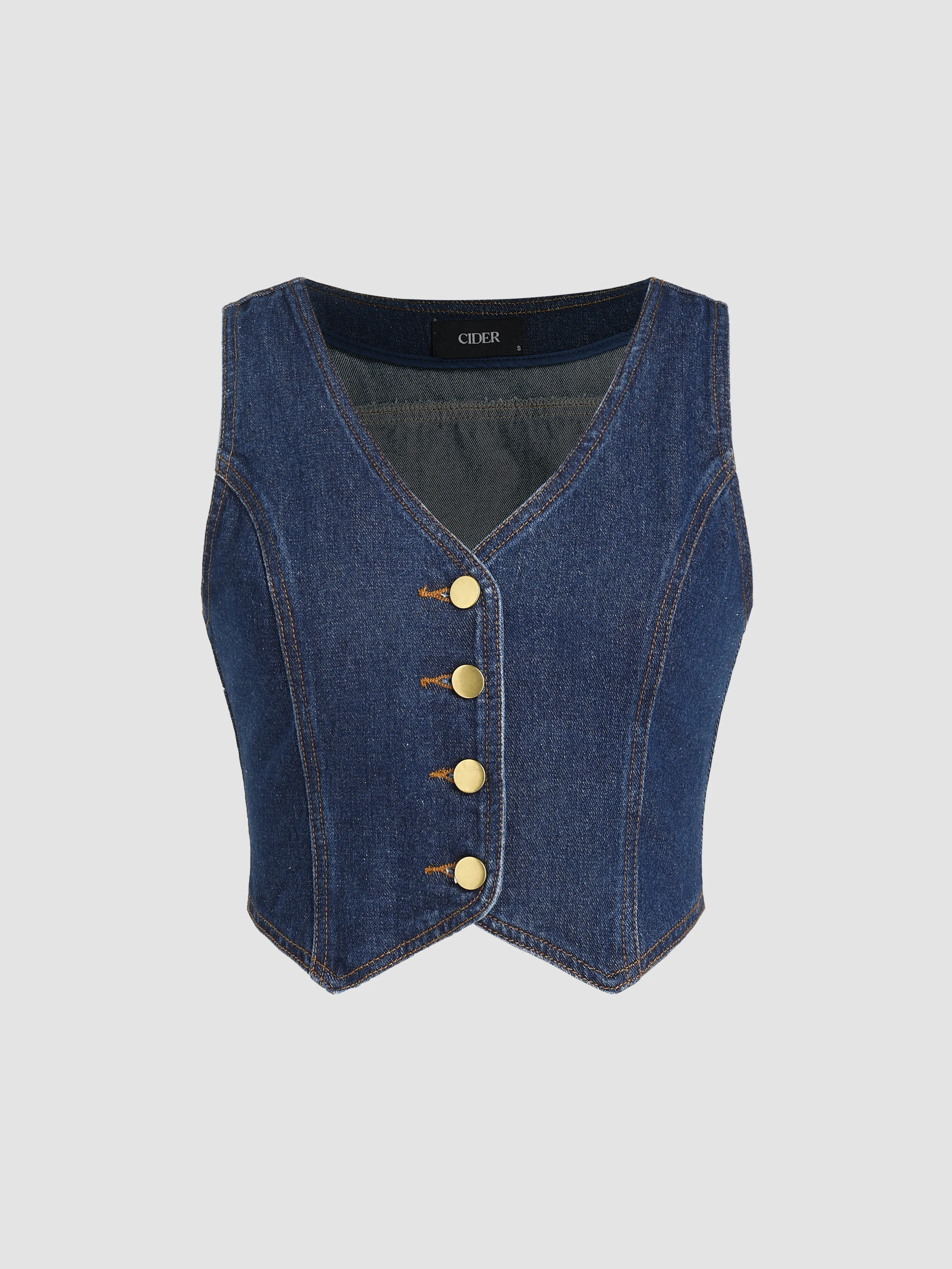  Gilet Crop Bouton V-neck en jean