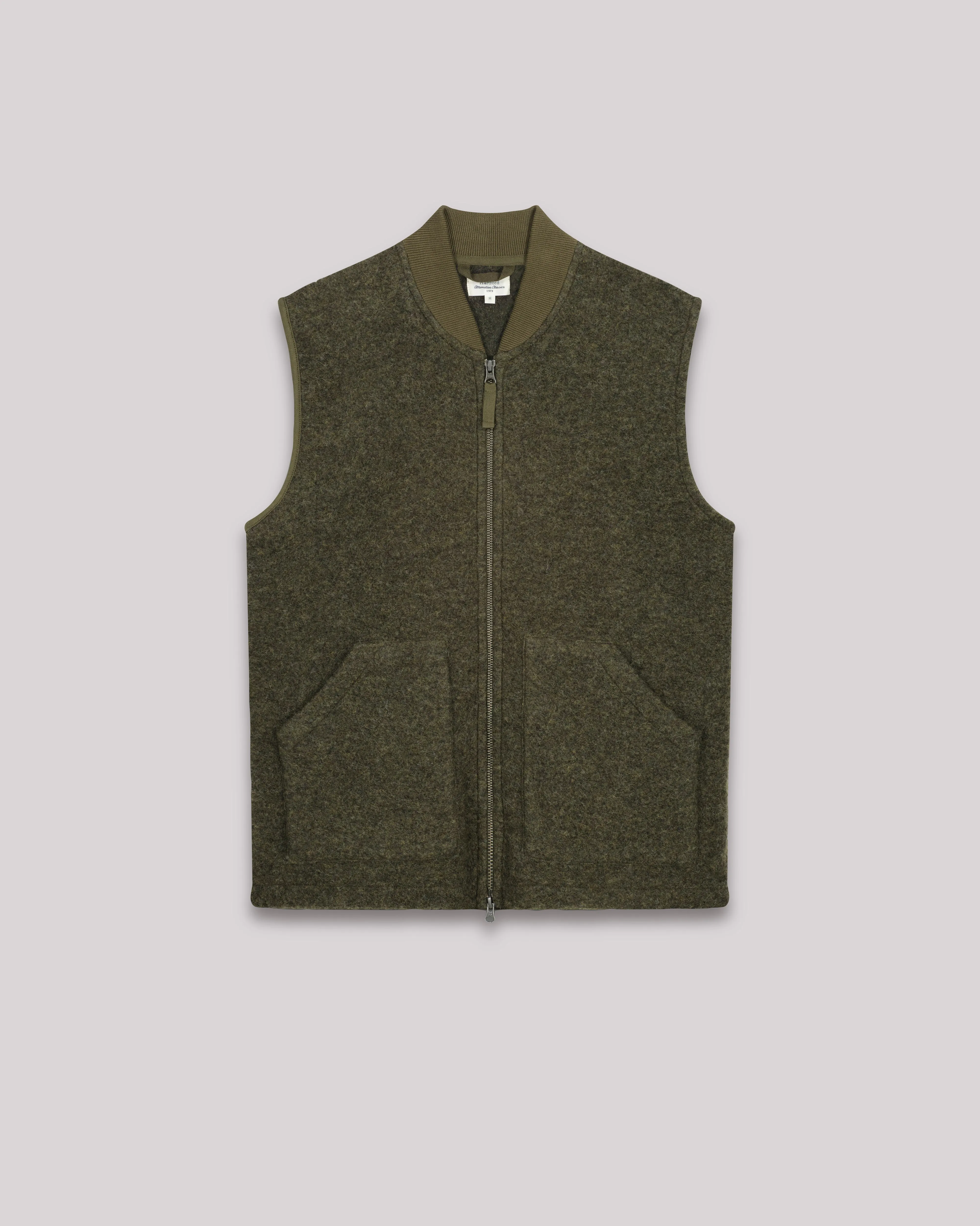 Gilet Homme en laine bouillie Vert Militaire Vest