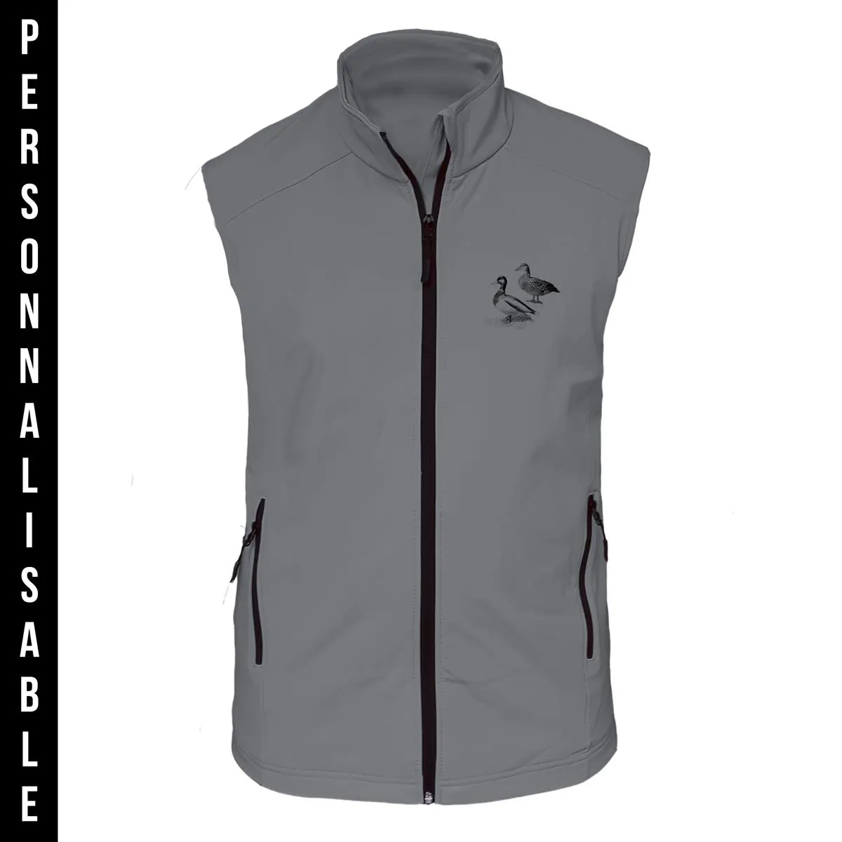 Gilet softshell Canard Personnalisable – On est serein c’est Dédé qui tire