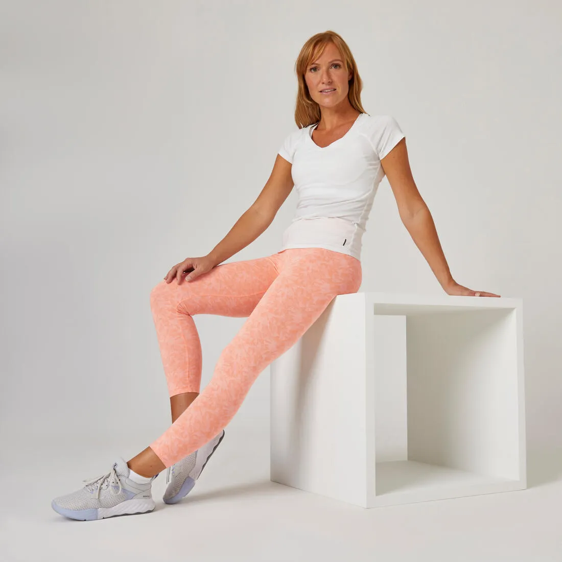 Legging 7/8 fitness femme Fit+ - 500 Imprimé rose Fushia