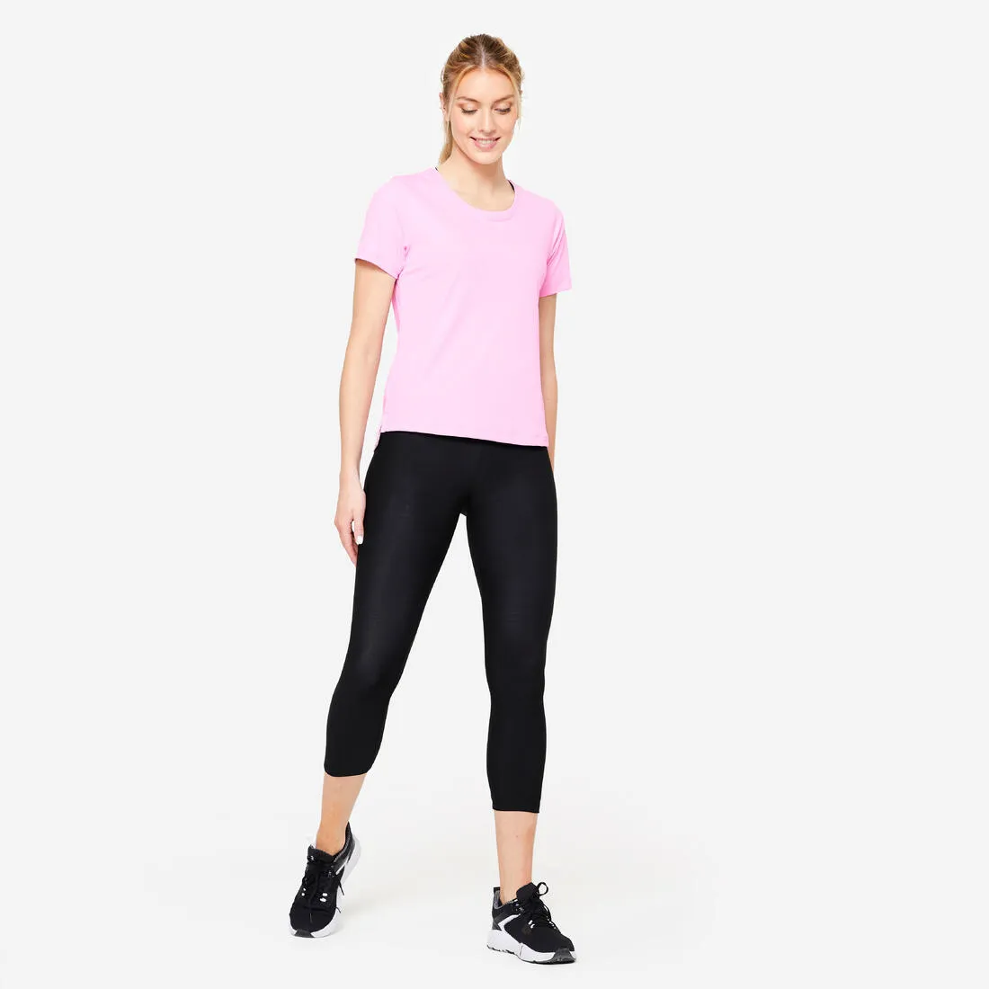 Legging de fitness court cardio femme, noir fumé