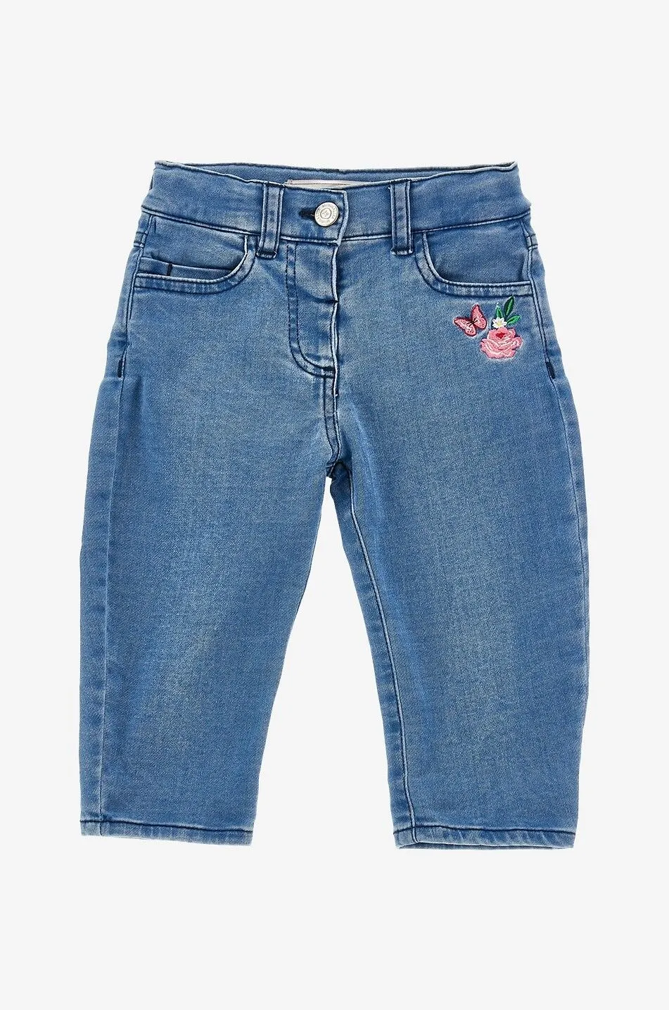 Legging en denim bébé brodé et orné de tulle