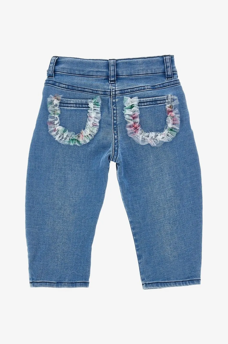 Legging en denim bébé brodé et orné de tulle