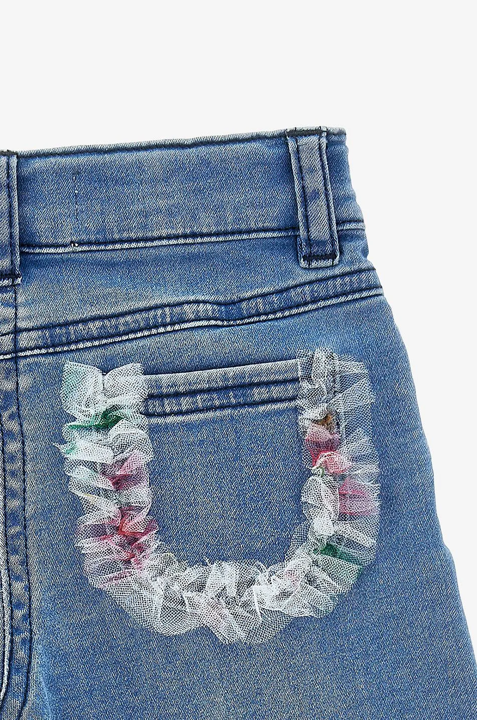 Legging en denim bébé brodé et orné de tulle