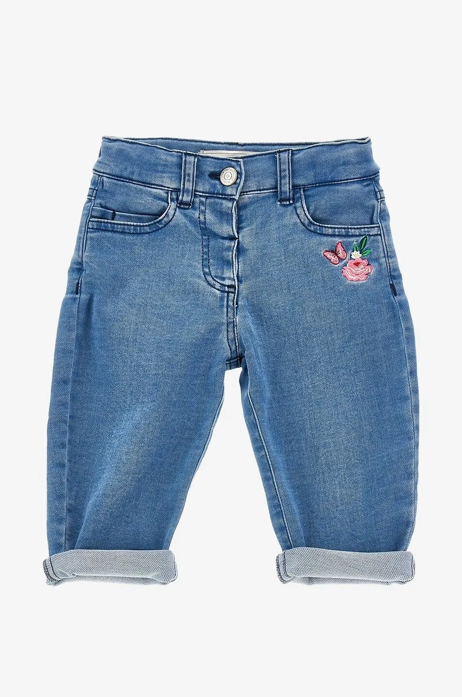 Legging en denim bébé brodé et orné de tulle