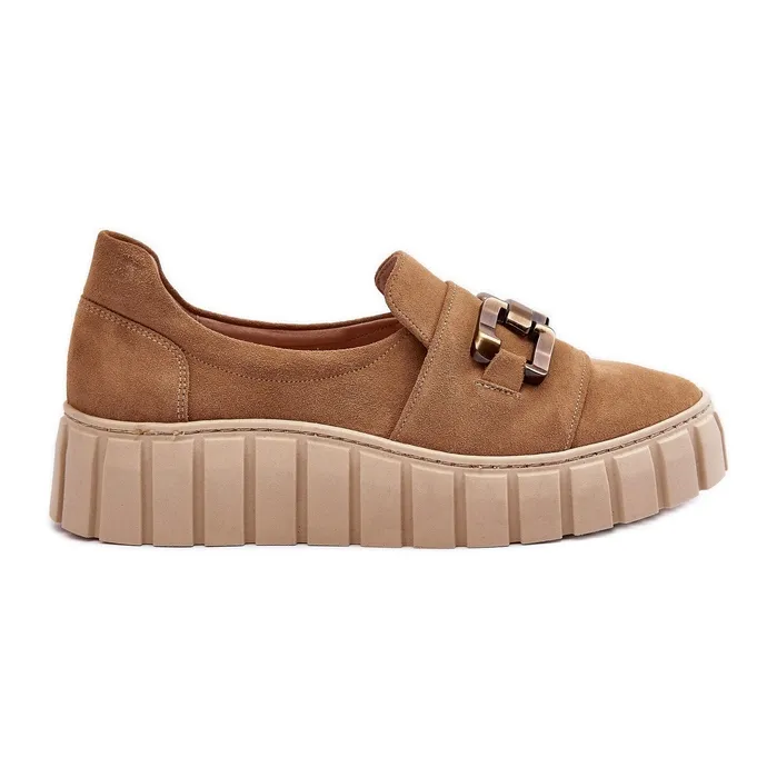 Lewski Shoes Chaussures Femme En Daim Sur Plateforme Avec Décoration, Beige Foncé Lewski 3398