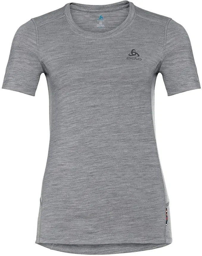 Maillot de Corps Odlo Women BL Top Crew Neck S/S Merino 200 Grey Melange Black