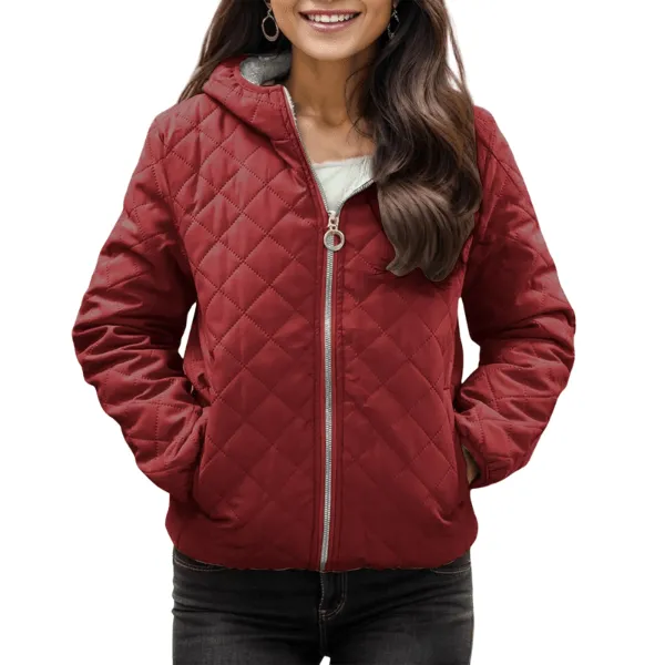 Manteau Matelassée Capuche Rouge