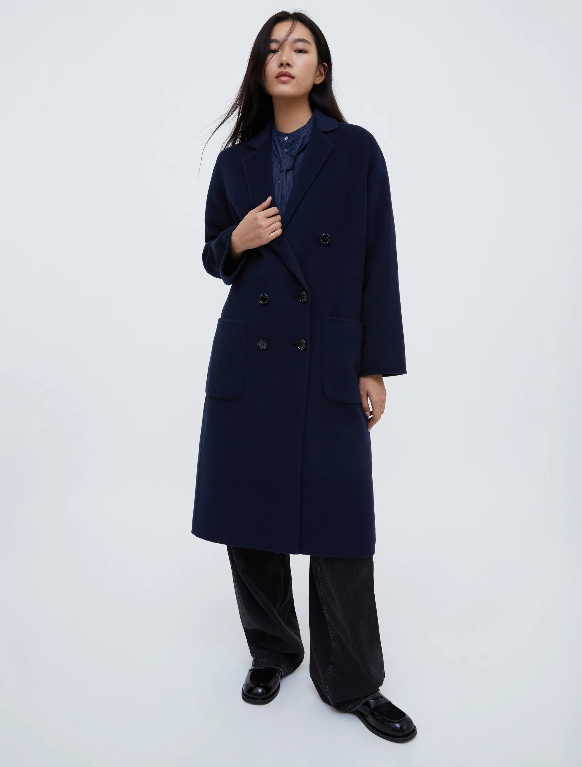 Manteau midi en laine double face