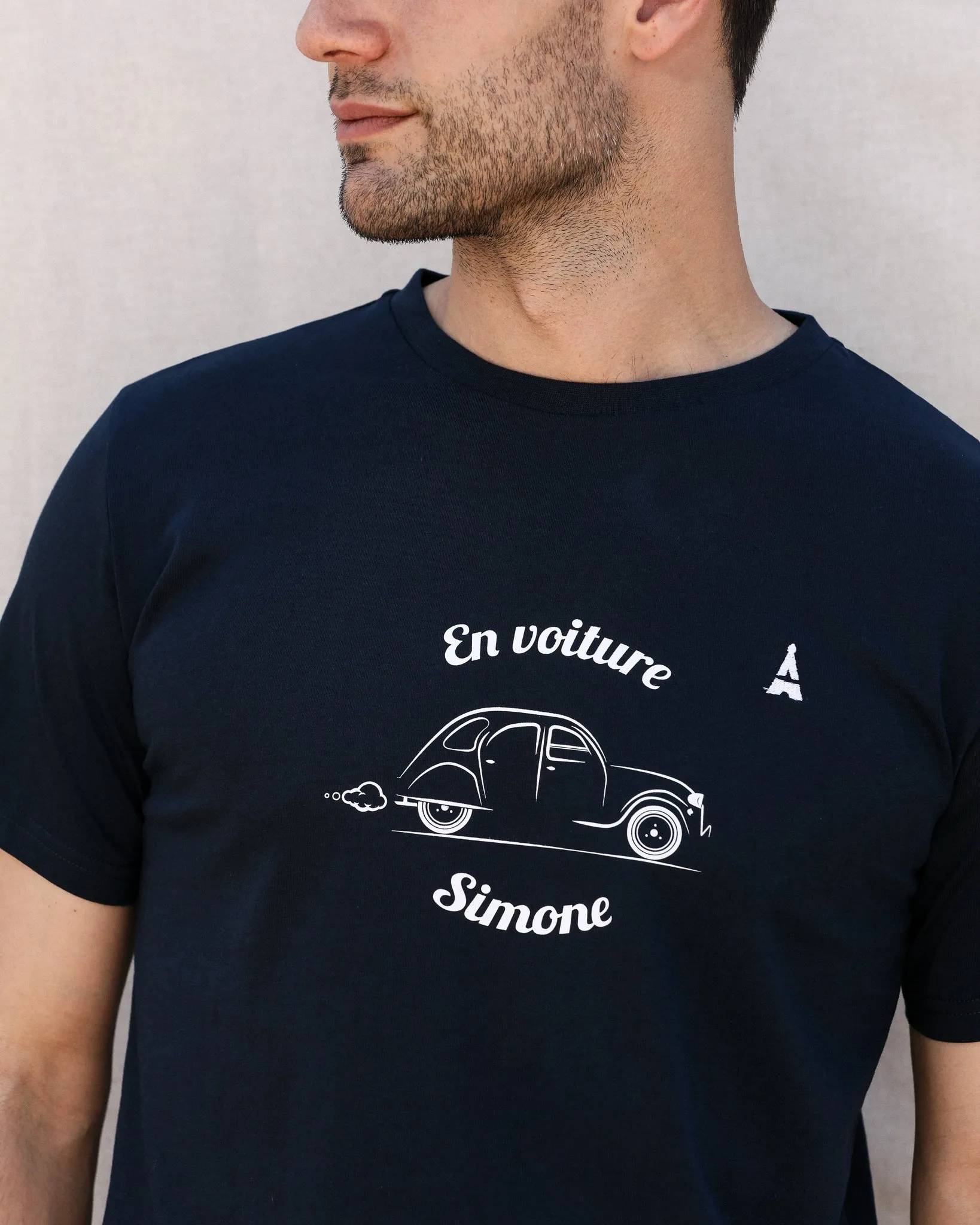 MEN'S CAR T-SHIRT SIMONE BLUE - ORGANIC COTTON