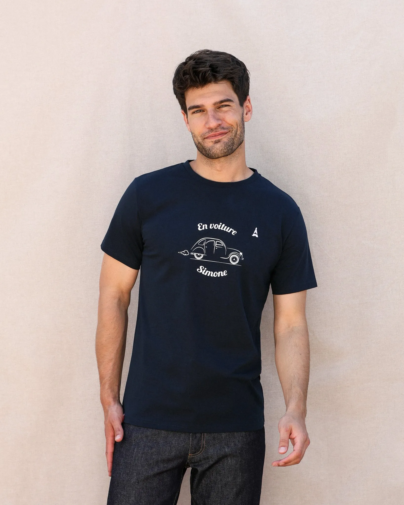 MEN'S CAR T-SHIRT SIMONE BLUE - ORGANIC COTTON