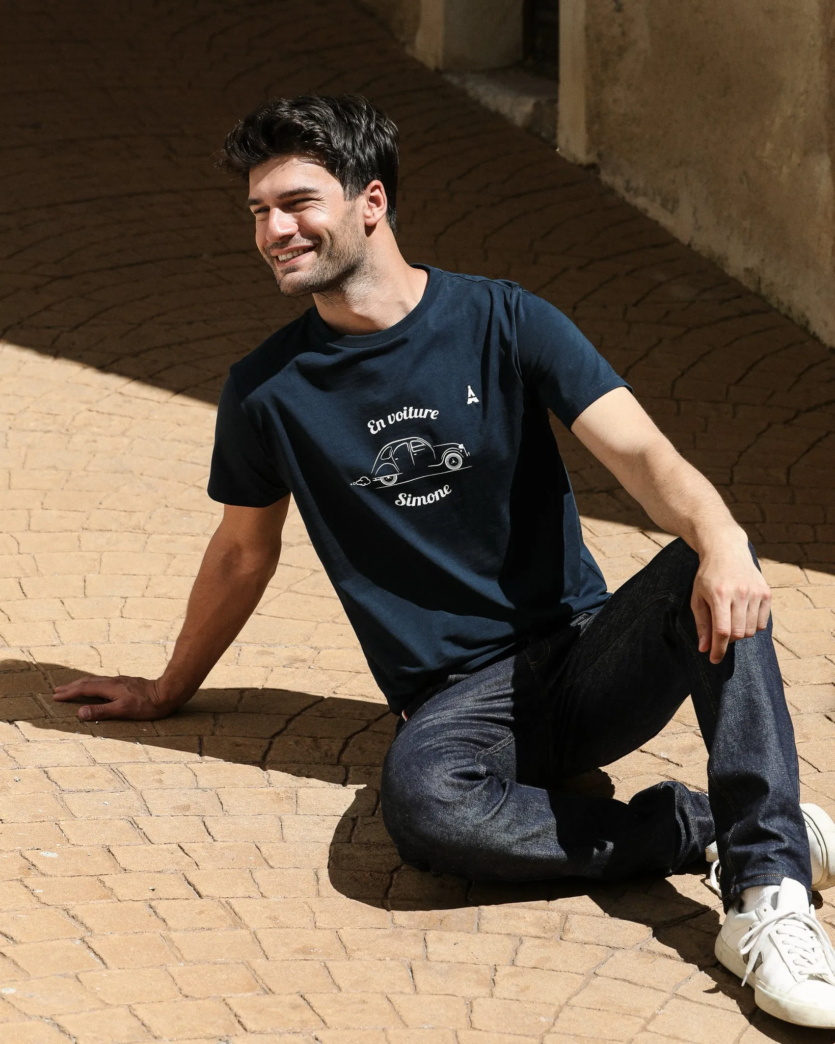 MEN'S CAR T-SHIRT SIMONE BLUE - ORGANIC COTTON