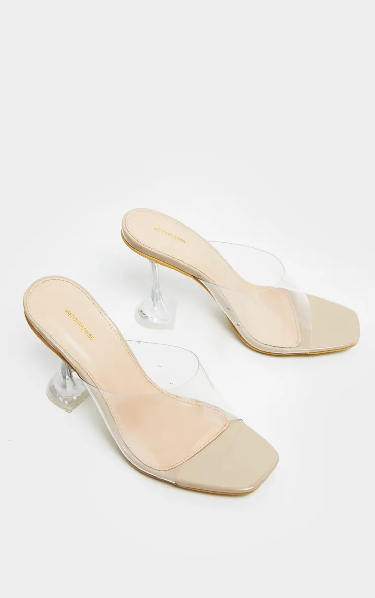 Mules nude à talon évasé et bride transparents