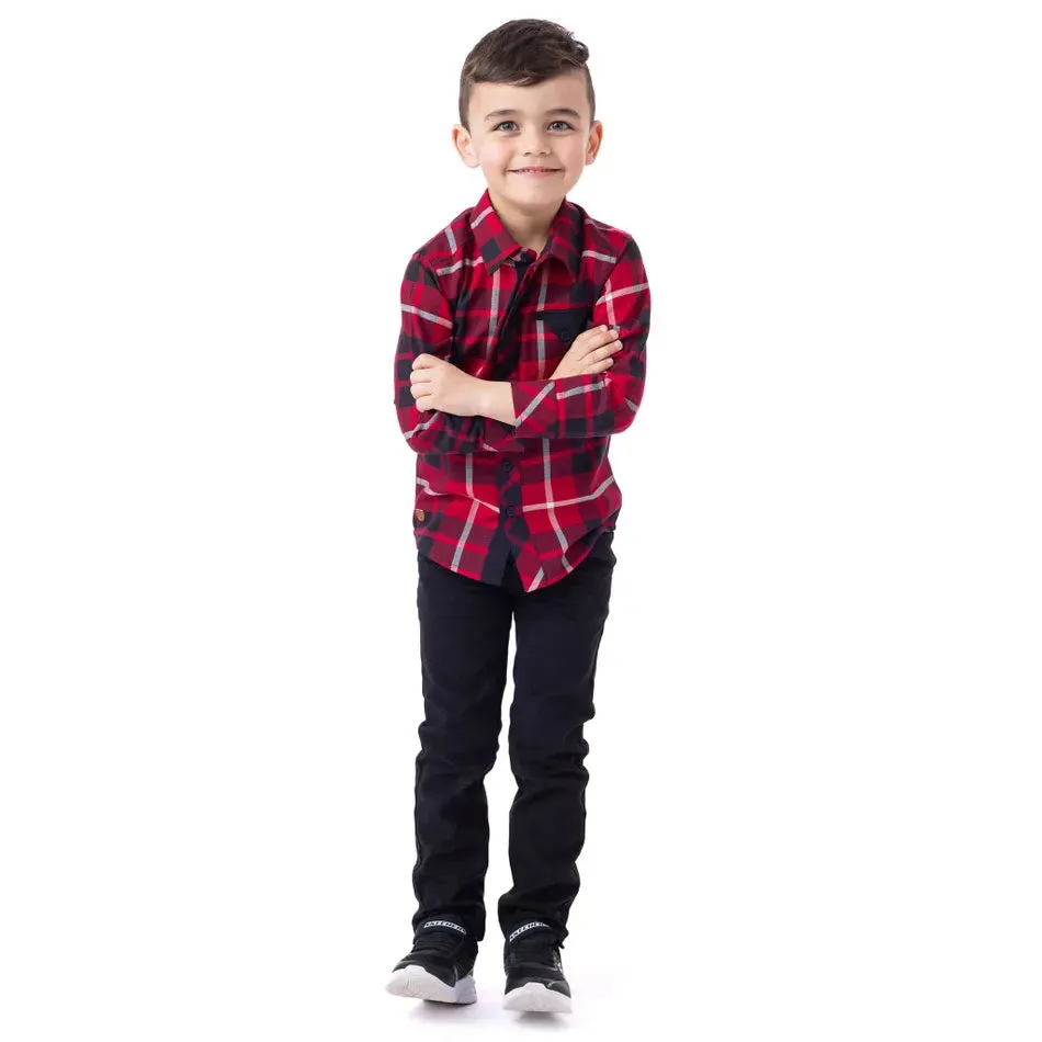 Nan Chemise  Manches Longues Carreaux Rouge Party 2-6 Ans - Enfant