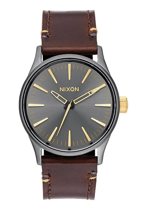 Nixon - Sentry 38 Leather Gunmetal Gold